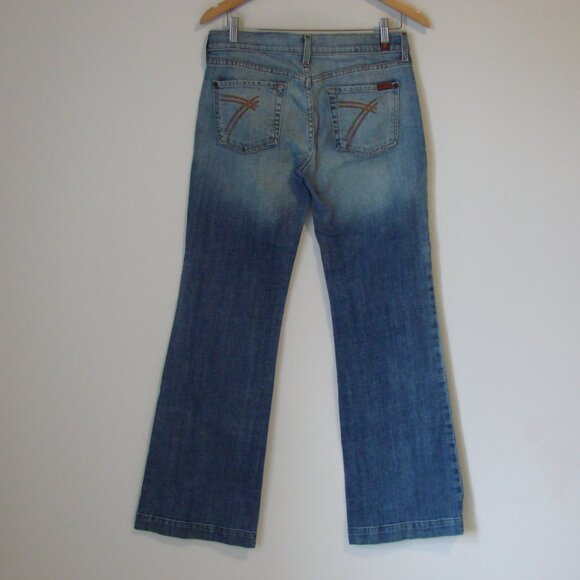 7 For All Mankind Dojo Jeans Boho Wide Leg Flare Mid Rise Medium Wash Tall 30 - Picture 12 of 16